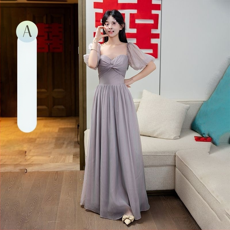 Pruutneitside kleit – A-liiniline lõige, U-kaelus, pikk kleit, satiin 395