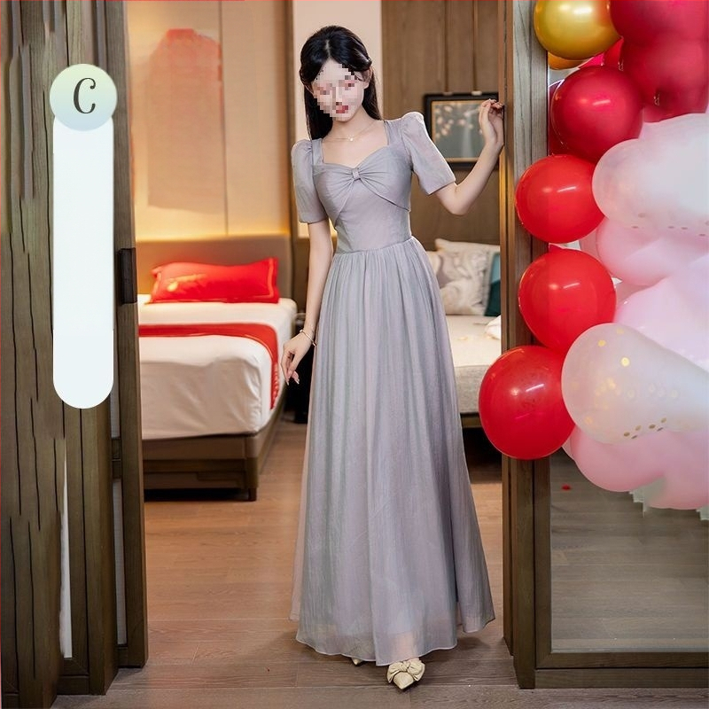 Pruutneitside kleit – A-liiniline lõige, U-kaelus, pikk kleit, satiin 395