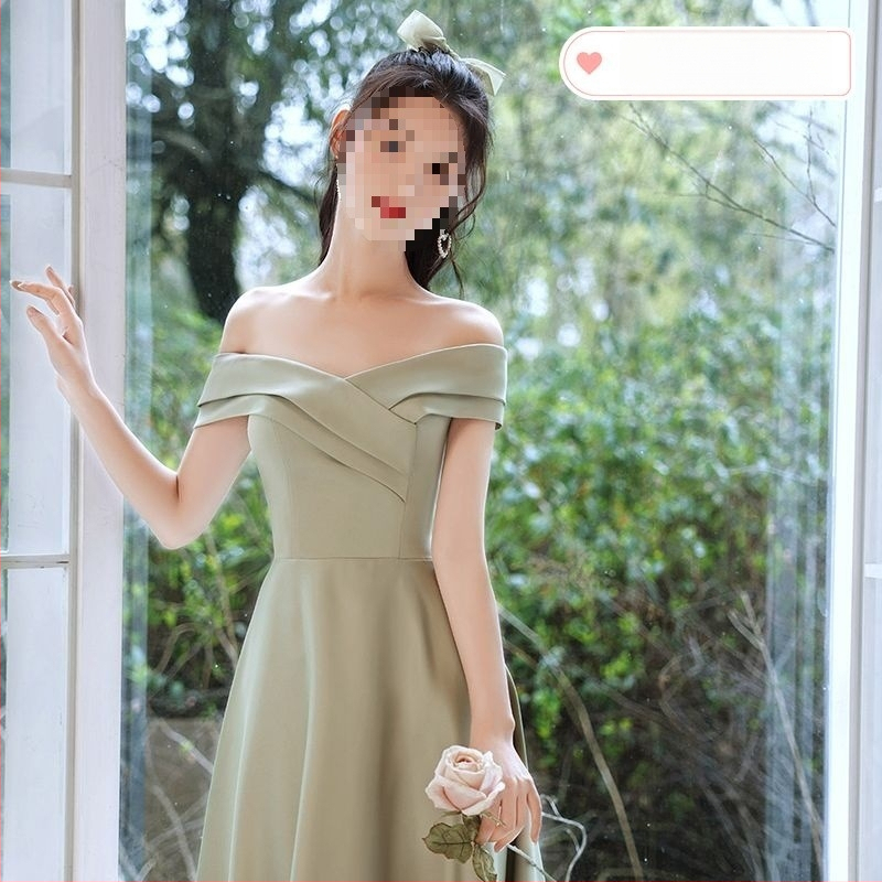 Satiinist pruutneitside kleit, A-liiniline siluett, sügav V-kaelus, varrukateta, pikk kleit