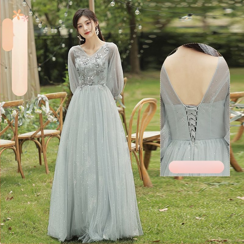 Pruutneitside kleit - A-liiniline siluett, sügav V-kaelus, ilma varrukateta, pikk seelik, Chenille kangas Spandeksiga