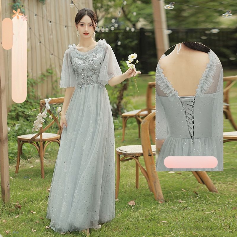 Pruutneitside kleit - A-liiniline siluett, sügav V-kaelus, ilma varrukateta, pikk seelik, Chenille kangas Spandeksiga