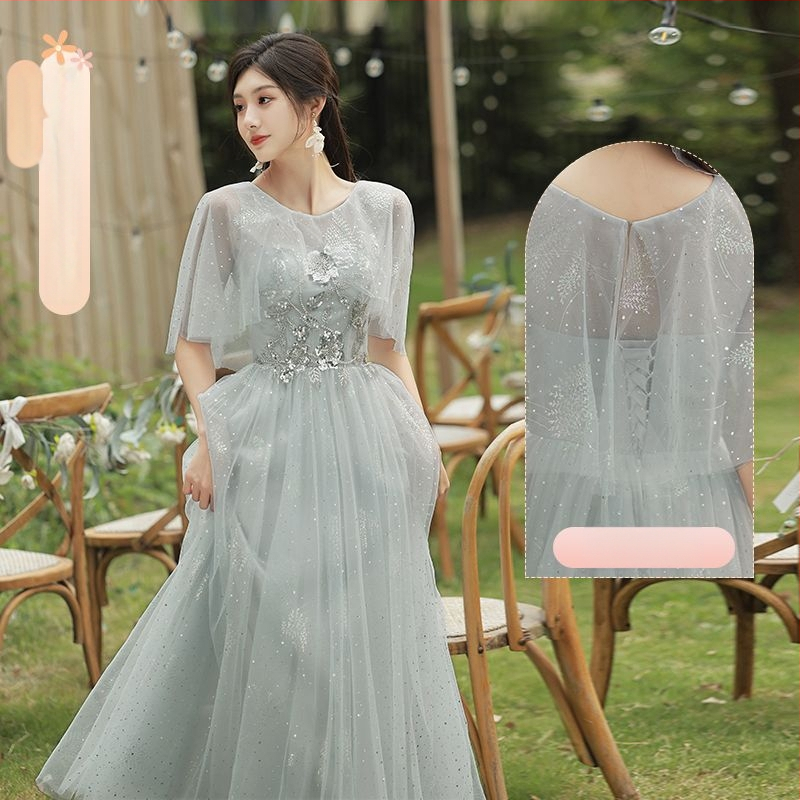 Pruutneitside kleit - A-liiniline siluett, sügav V-kaelus, ilma varrukateta, pikk seelik, Chenille kangas Spandeksiga