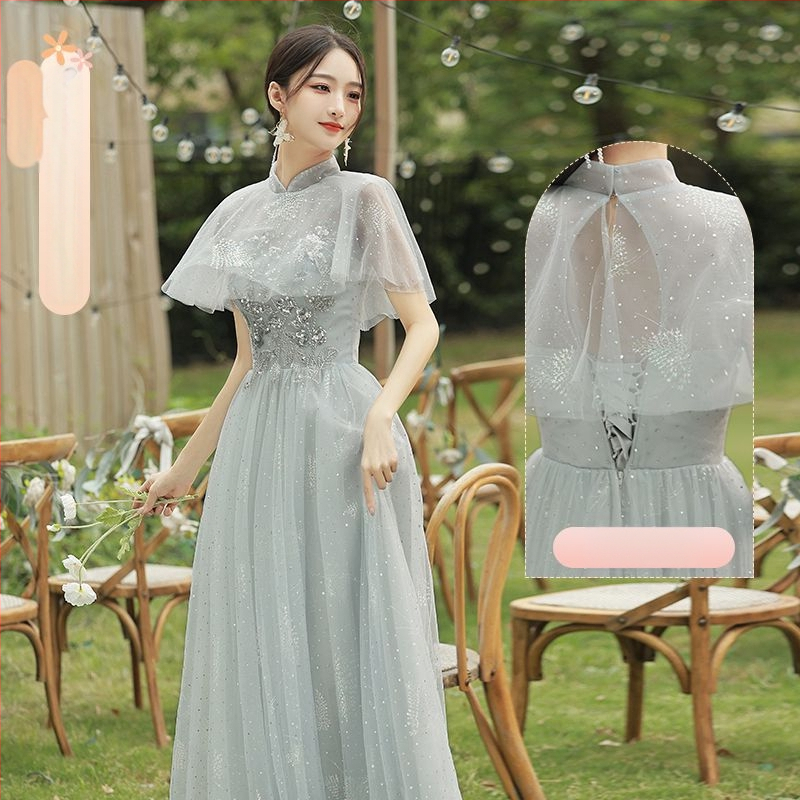 Pruutneitside kleit - A-liiniline siluett, sügav V-kaelus, ilma varrukateta, pikk seelik, Chenille kangas Spandeksiga