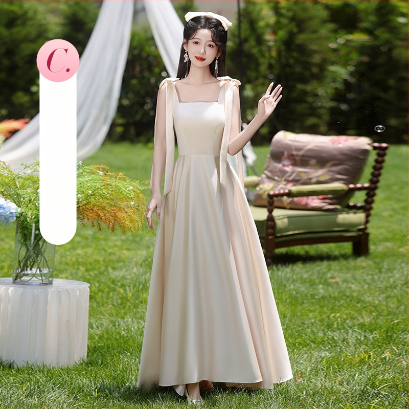 Prantsuse stiilis pruutneitside kleit, A-liin, ühe õla, mini pikkus, polüester, 2024. aasta sügis