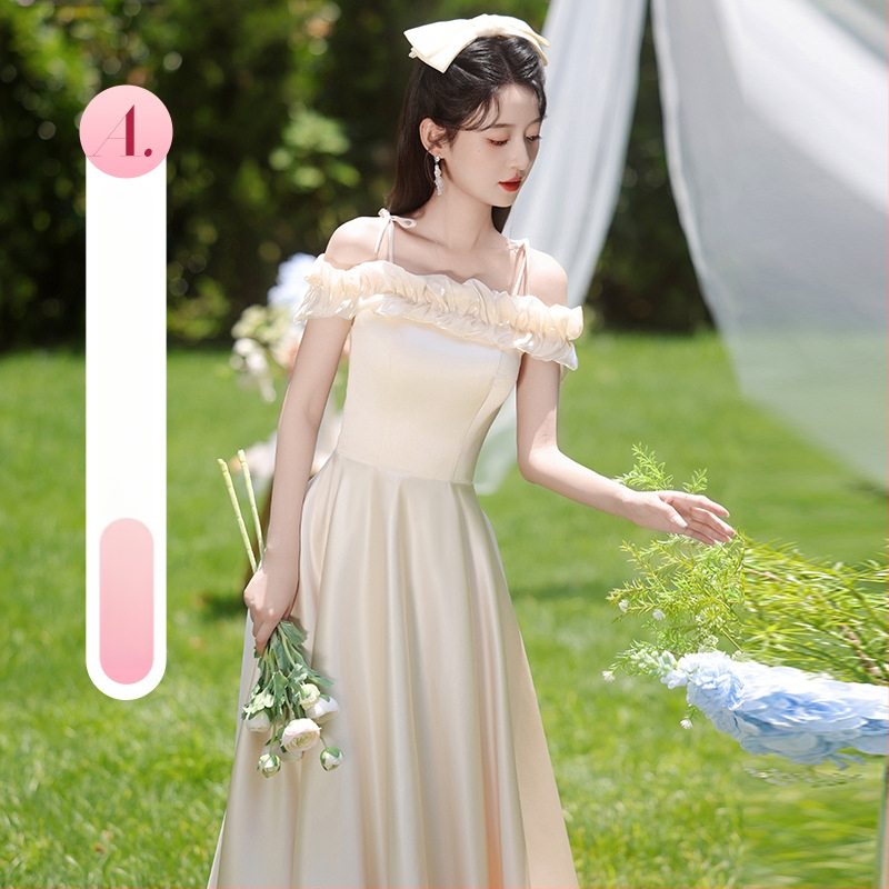 Prantsuse stiilis pruutneitside kleit, A-liin, ühe õla, mini pikkus, polüester, 2024. aasta sügis