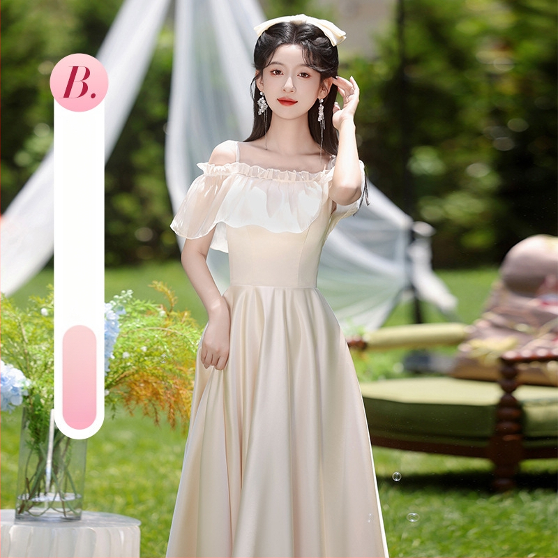 Prantsuse stiilis pruutneitside kleit, A-liin, ühe õla, mini pikkus, polüester, 2024. aasta sügis