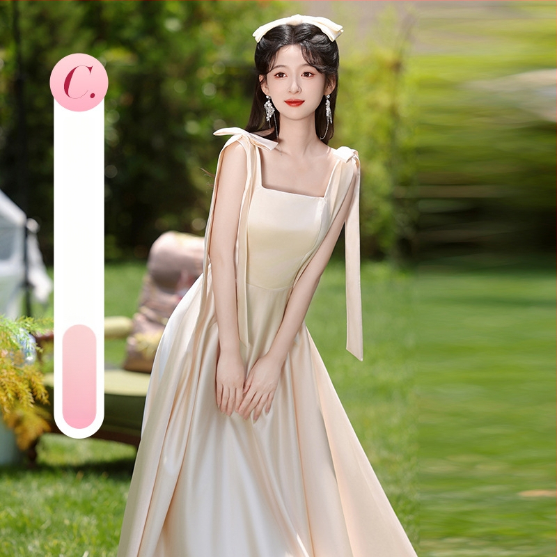 Prantsuse stiilis pruutneitside kleit, A-liin, ühe õla, mini pikkus, polüester, 2024. aasta sügis