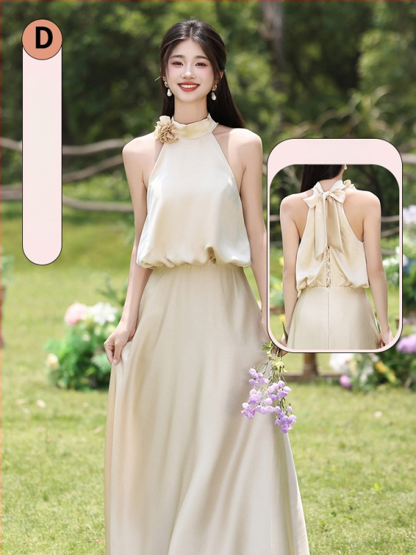 Pamergės suknelė šviežio ir saldaus stiliaus, be rankovių, juosmens linija viduryje, Mercerizuotas poliesterio audinys