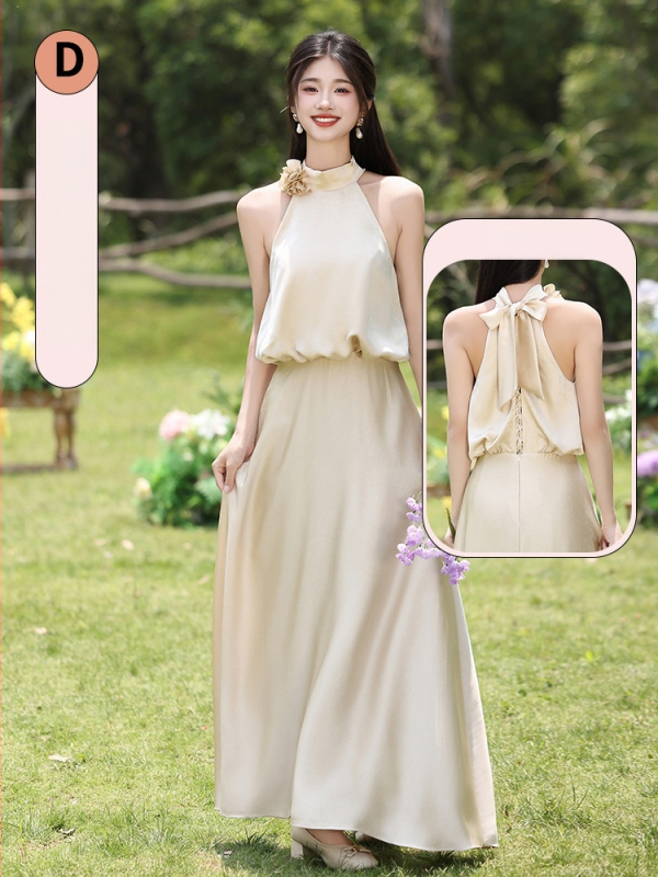 Pamergės suknelė šviežio ir saldaus stiliaus, be rankovių, juosmens linija viduryje, Mercerizuotas poliesterio audinys