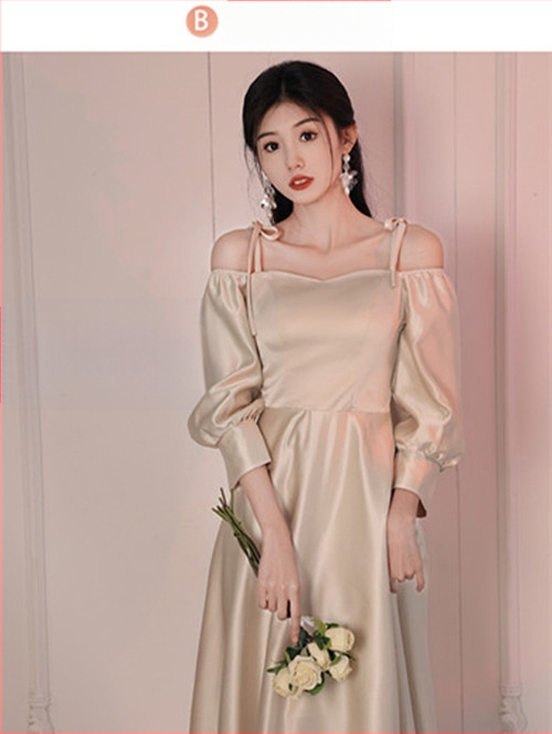 Jaunosios palydos suknelė, ilga, satinas, pavasario–vasaros 2024