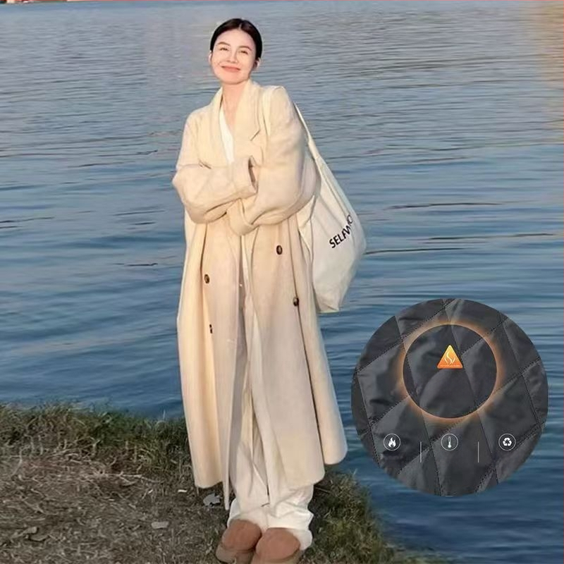 Γυναικείο παλτό από μαλλί με επένδυση από πούπουλα — (Chenille ύφασμα; ανάμειξη σπαντέξ; ελεύθερη γραμμή; μανίκια 3/4; γιακά τύπου σακάκι)