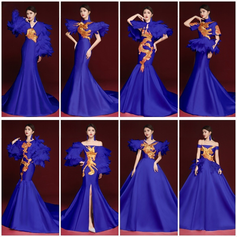 Hiina stiilis õhtukleit, varrukateta, sügav V-kaelus, tikandid, pikk A-liiniga