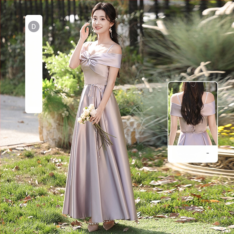 Pruutneitside kleit, A-line, kõrge vöökoht, atsetaadi–polüesteri segu, pikk kleit, 3/4 varrukad