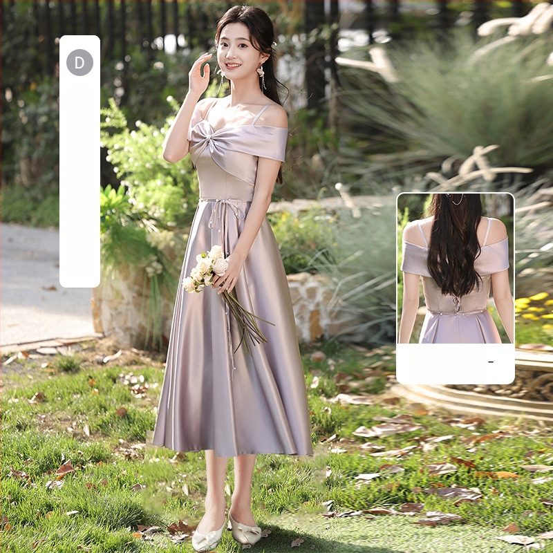 Pruutneitside kleit, A-line, kõrge vöökoht, atsetaadi–polüesteri segu, pikk kleit, 3/4 varrukad