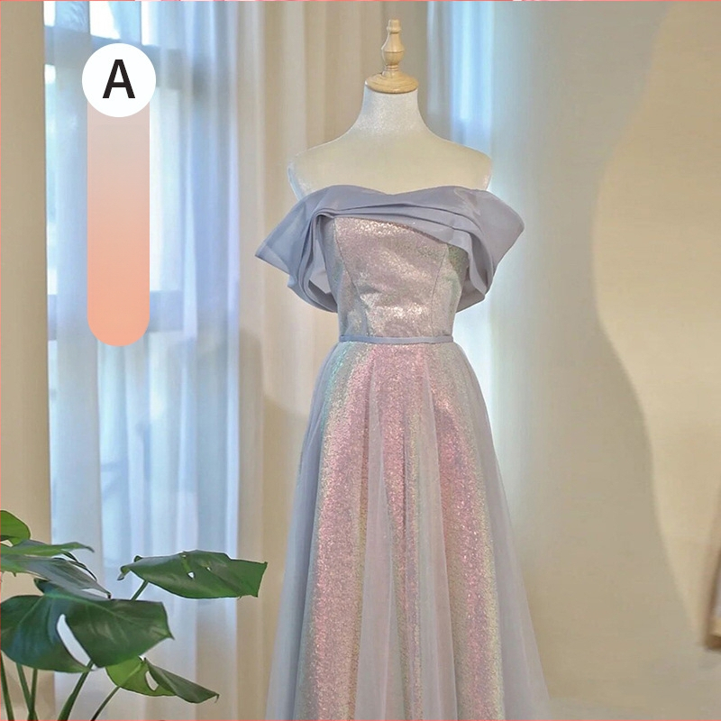 Pruutneitside kleit, polüester, A-liiniline siluett, 3/4 varrukad, talje keskel, pikk kleit