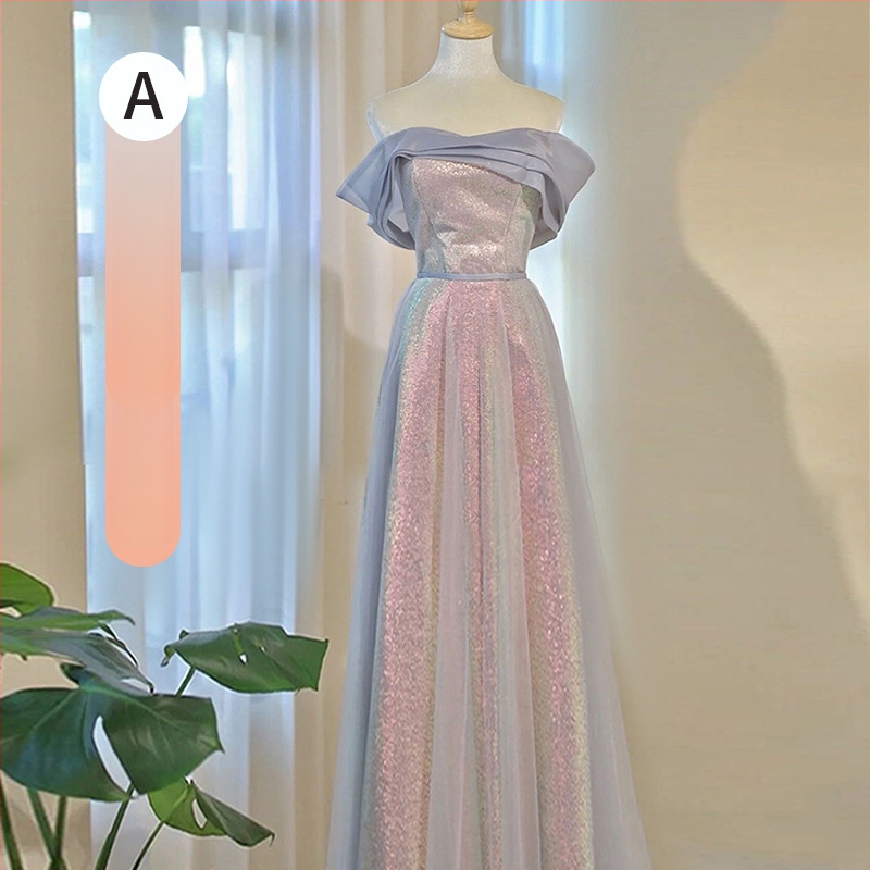 Pruutneitside kleit, polüester, A-liiniline siluett, 3/4 varrukad, talje keskel, pikk kleit