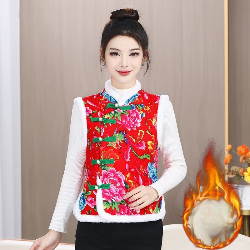 Veste ar lielu ziedu rakstu, vilnas pildījums, rayon audums, V kakls, A līnija