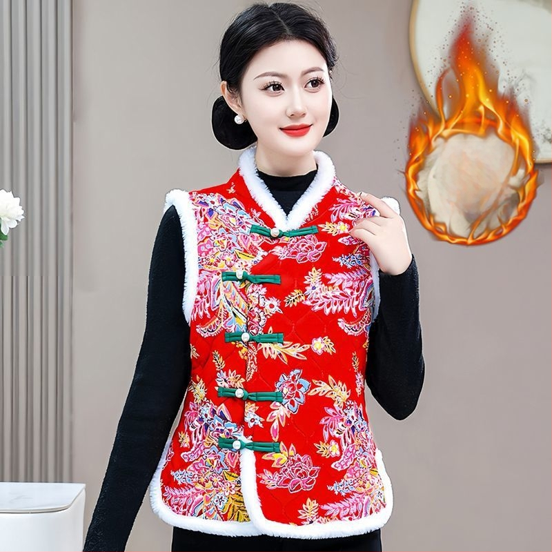 Veste ar lielu ziedu rakstu, vilnas pildījums, rayon audums, V kakls, A līnija