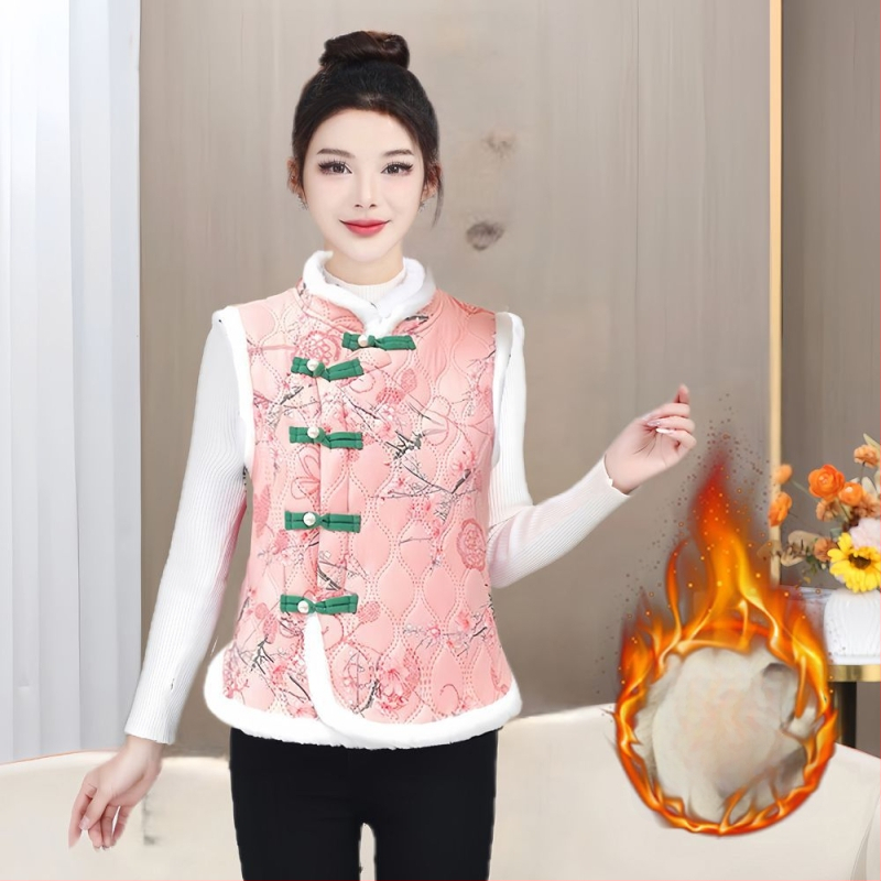 Veste ar lielu ziedu rakstu, vilnas pildījums, rayon audums, V kakls, A līnija