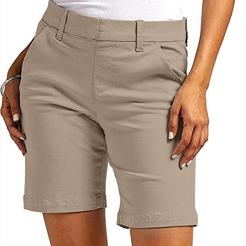 Женски капри панталони от твил със джобове, средна талия, права кройка, 50–70% регенерирано целулозно влакно