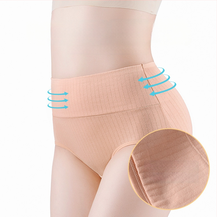 Sievietēm triālnie biksītes ar augstu vidukli no kokvilnas, vēdera atbalsts, antibakteriālas, bezšuvju, galvenais audums 95% kokvilna, starplika 100% kokvilna