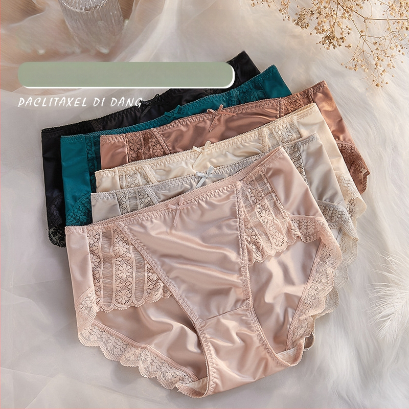 Sieviešu mežģīņu apakšveļa no viskozes, viduklis vidējā līmenī, kokvilnas odere cirkšņa zonā, antibakteriāla, adīta mežģīne, loku motīvs