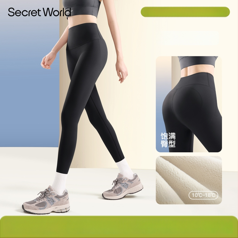 Secret World Shark Pants: γυναικείες ψηλόμεσες φόρμες γιόγκα με επένδυση φλίς, ενίσχυση κοιλιάς και ανύψωση γλουτών, chenille-spandex ανάμειξη, μεσαίου βάρους, κυκλοφορία φθινόπωρο 2025