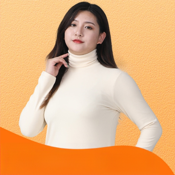 Sieviešu biezs velūra adīts top ar augstu kaklu — šaura piegriezums, garas piedurknes, poliesters ar elastānu