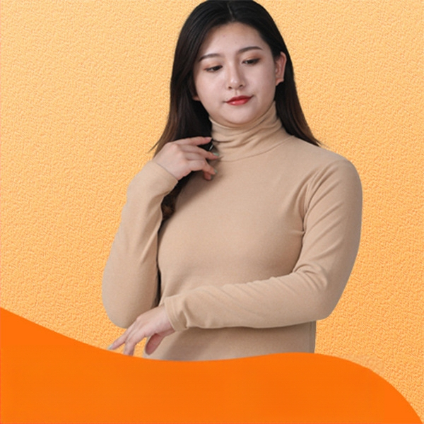 Sieviešu biezs velūra adīts top ar augstu kaklu — šaura piegriezums, garas piedurknes, poliesters ar elastānu