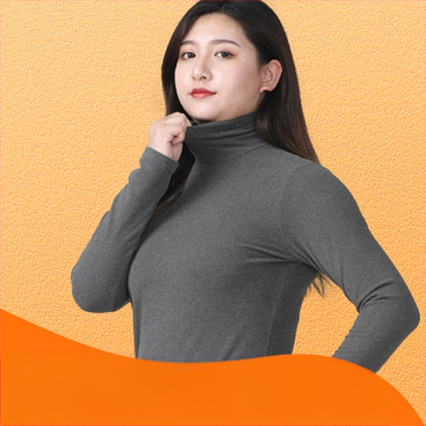 Sieviešu biezs velūra adīts top ar augstu kaklu — šaura piegriezums, garas piedurknes, poliesters ar elastānu