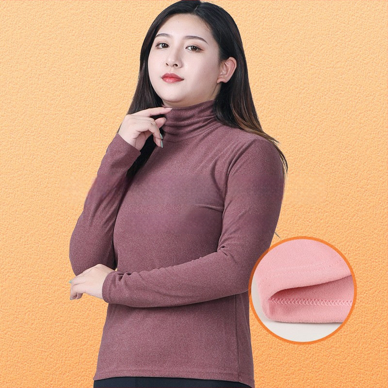 Sieviešu biezs velūra adīts top ar augstu kaklu — šaura piegriezums, garas piedurknes, poliesters ar elastānu