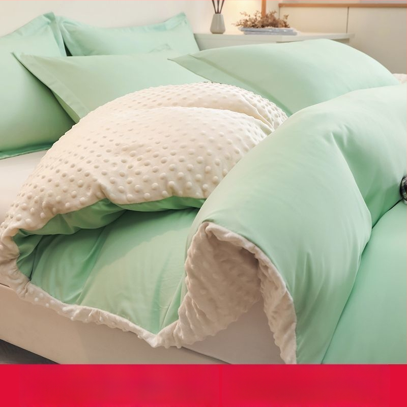 Paplanhuzat fleece béléssel, tej velúr és korall velúr, akril szálból, 4 részes készlet