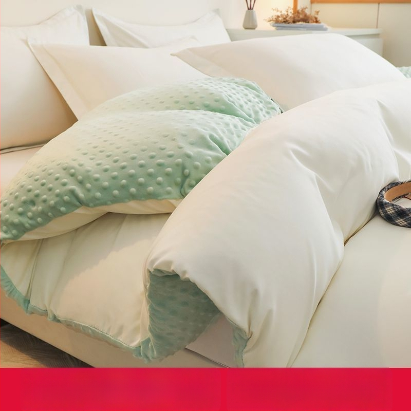 Paplanhuzat fleece béléssel, tej velúr és korall velúr, akril szálból, 4 részes készlet