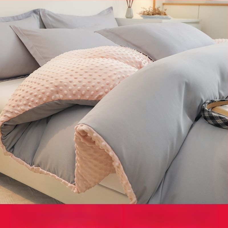 Paplanhuzat fleece béléssel, tej velúr és korall velúr, akril szálból, 4 részes készlet