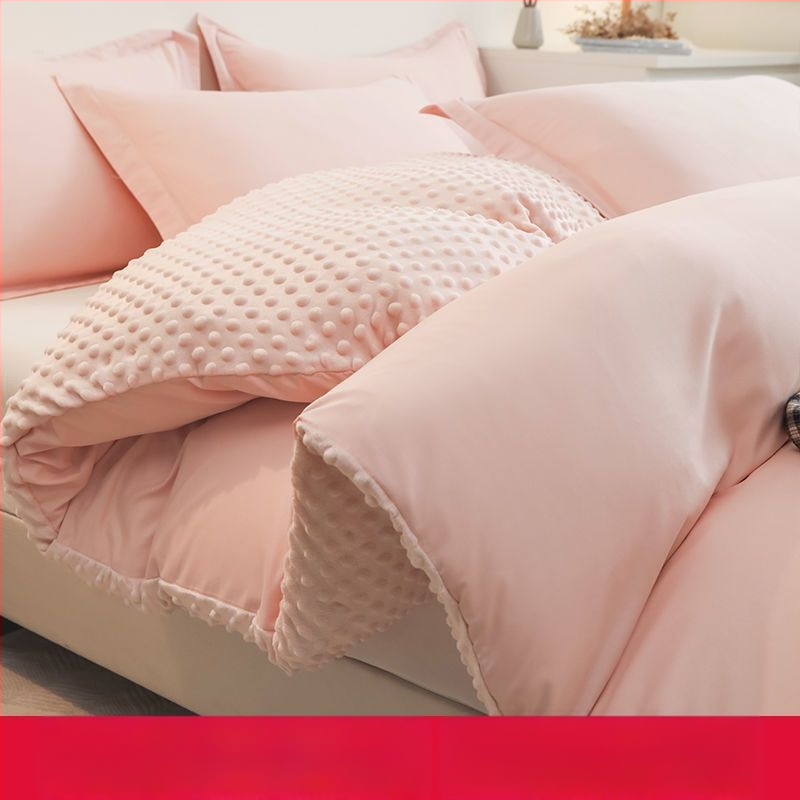 Paplanhuzat fleece béléssel, tej velúr és korall velúr, akril szálból, 4 részes készlet