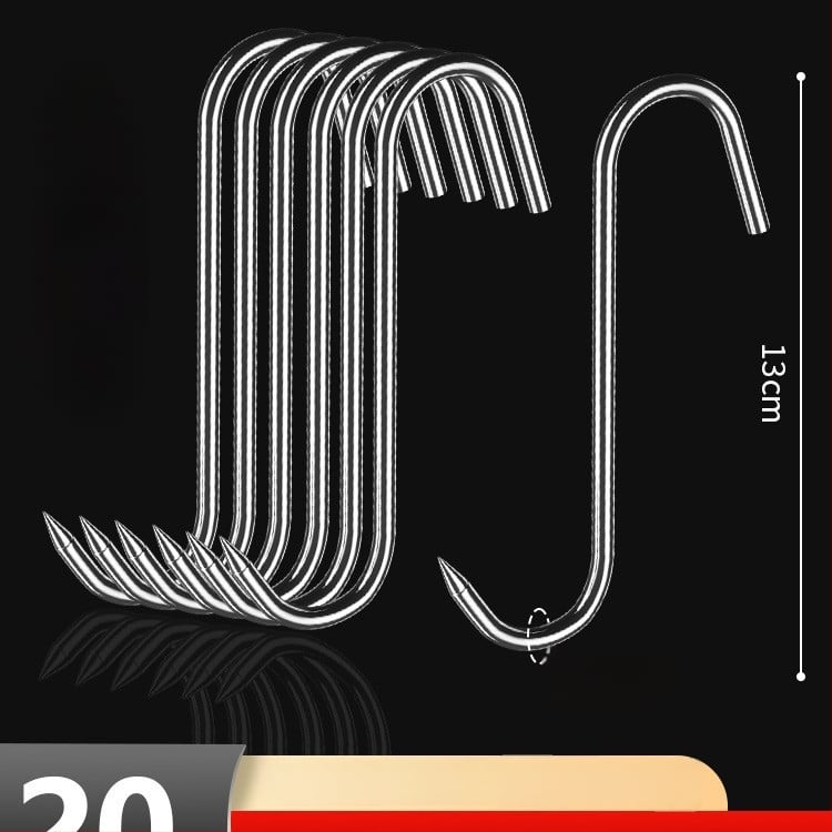 Liha konks roostevabast terasest, S-kujuline, ühe konksu disain, kerge luksuslik stiil, koormus kuni 10–15 kg