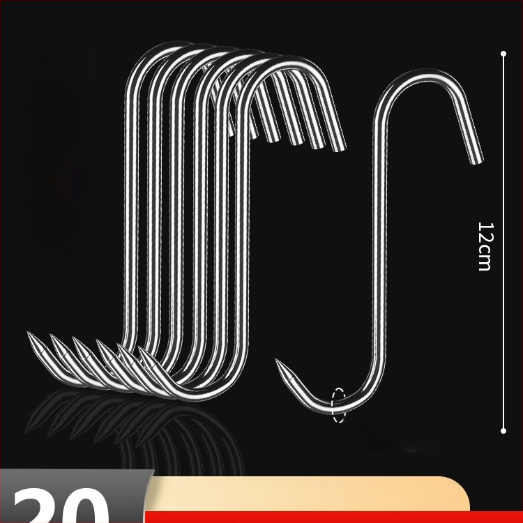 Liha konks roostevabast terasest, S-kujuline, ühe konksu disain, kerge luksuslik stiil, koormus kuni 10–15 kg