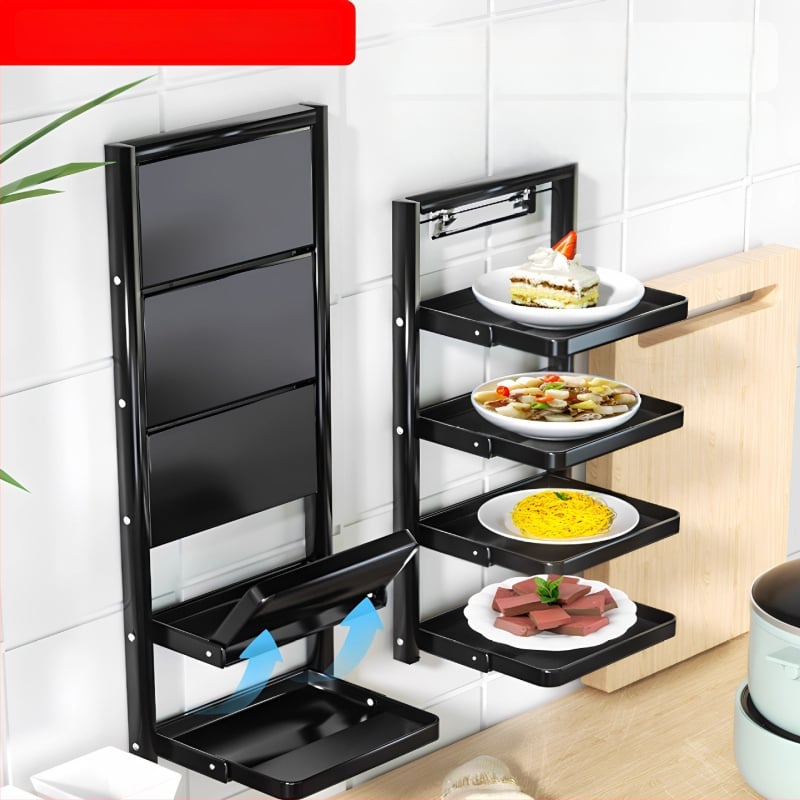 Toiduvalmistamise riiul (kokkupandav, mitmekorruseline, imukorgiga, seinale paigaldatav, metallist)