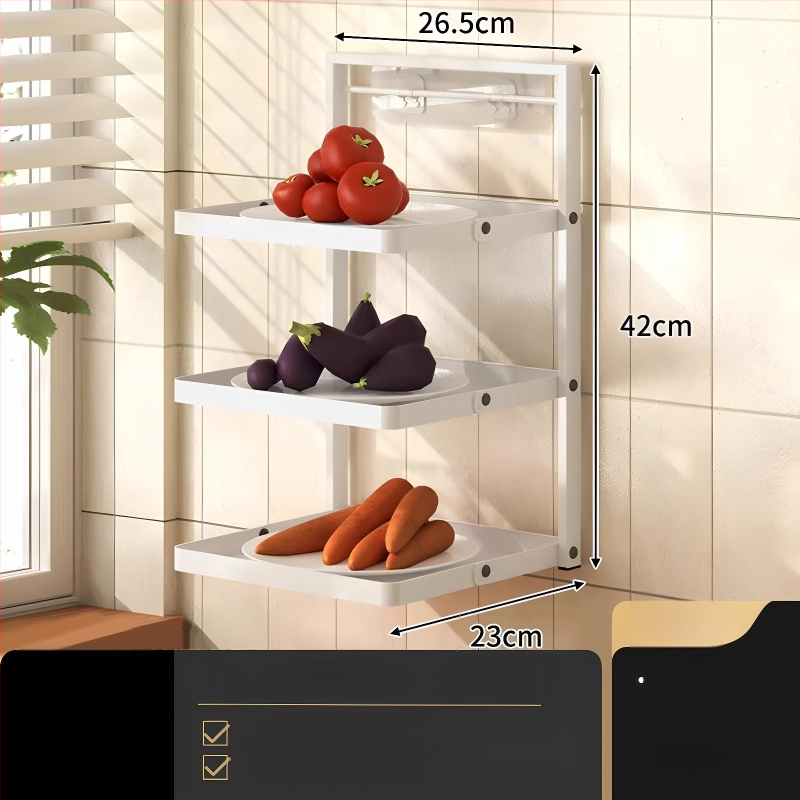 Toiduvalmistamise riiul (kokkupandav, mitmekorruseline, imukorgiga, seinale paigaldatav, metallist)