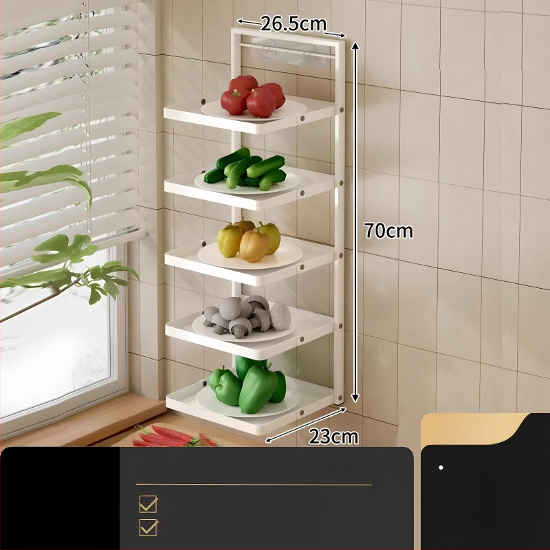 Toiduvalmistamise riiul (kokkupandav, mitmekorruseline, imukorgiga, seinale paigaldatav, metallist)