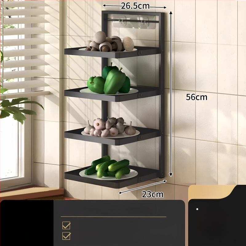 Toiduvalmistamise riiul (kokkupandav, mitmekorruseline, imukorgiga, seinale paigaldatav, metallist)