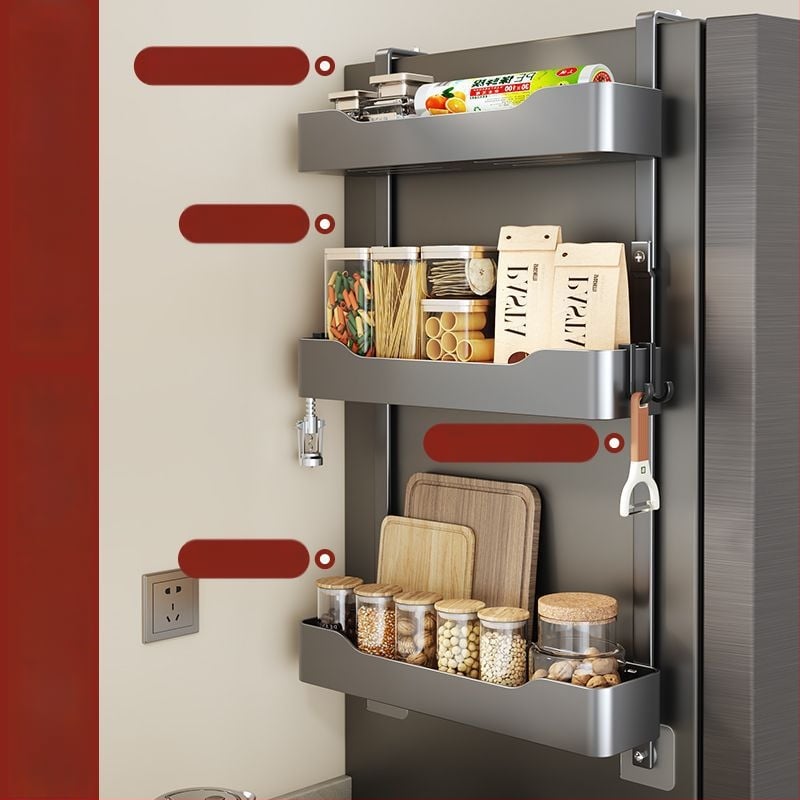 Külmkapi küljehoidja - puurimata paigaldus, mitmekihiline metalliline hoiukorraldaja maitseainete ja kilekoti jaoks