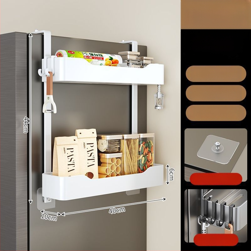 Külmkapi küljehoidja - puurimata paigaldus, mitmekihiline metalliline hoiukorraldaja maitseainete ja kilekoti jaoks