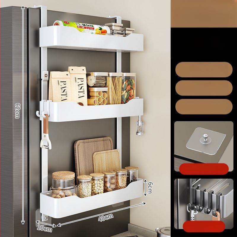 Külmkapi küljehoidja - puurimata paigaldus, mitmekihiline metalliline hoiukorraldaja maitseainete ja kilekoti jaoks