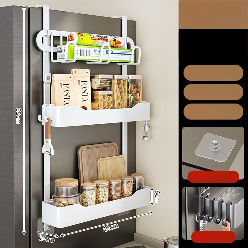 Külmkapi küljehoidja - puurimata paigaldus, mitmekihiline metalliline hoiukorraldaja maitseainete ja kilekoti jaoks