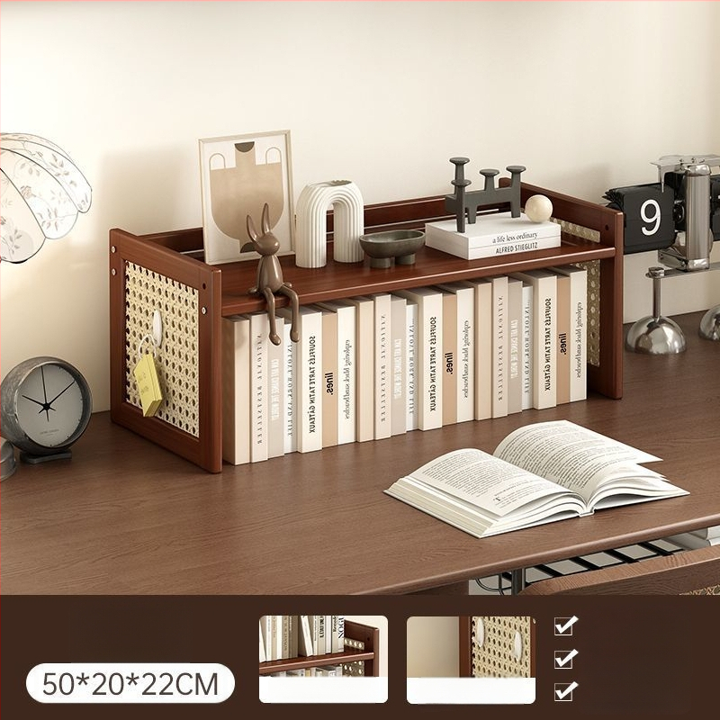 Trīs līmeņu galda uzglabāšanas plaukts no bambusa ar caurumu plāksni, viduslaiku stila biroja organizētājs