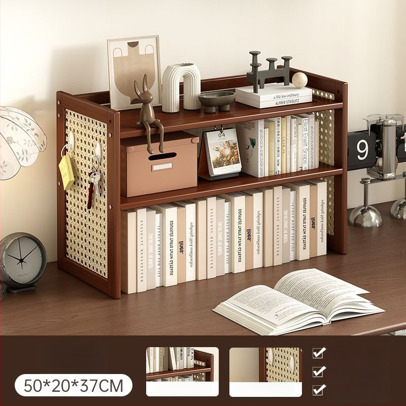 Trīs līmeņu galda uzglabāšanas plaukts no bambusa ar caurumu plāksni, viduslaiku stila biroja organizētājs