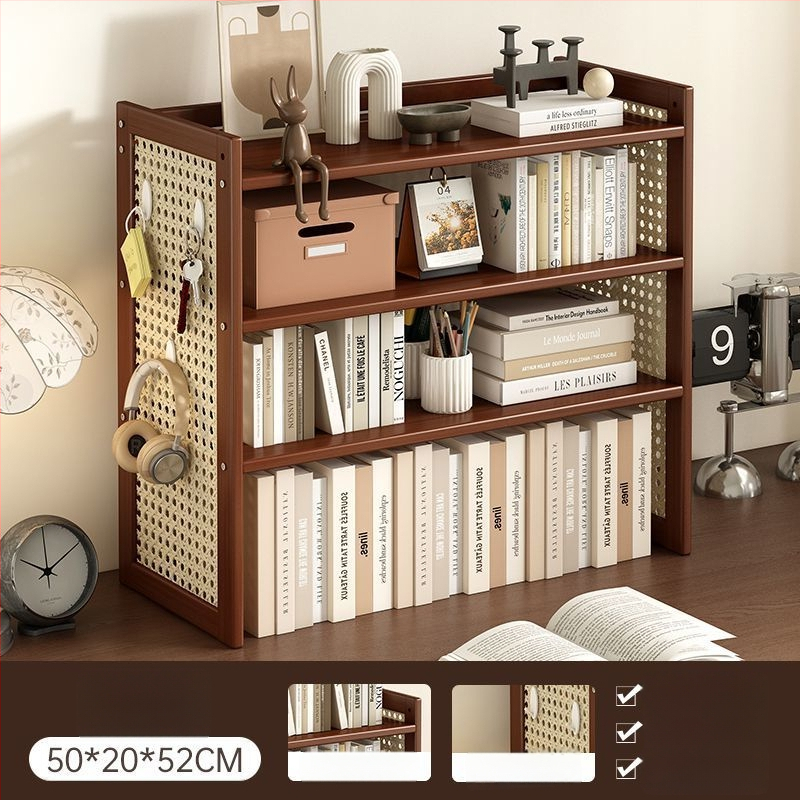 Trīs līmeņu galda uzglabāšanas plaukts no bambusa ar caurumu plāksni, viduslaiku stila biroja organizētājs