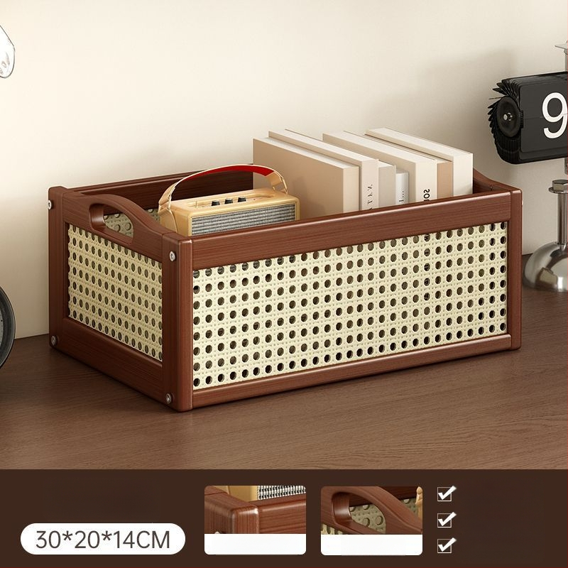 Trīs līmeņu galda uzglabāšanas plaukts no bambusa ar caurumu plāksni, viduslaiku stila biroja organizētājs