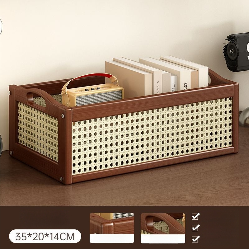 Trīs līmeņu galda uzglabāšanas plaukts no bambusa ar caurumu plāksni, viduslaiku stila biroja organizētājs